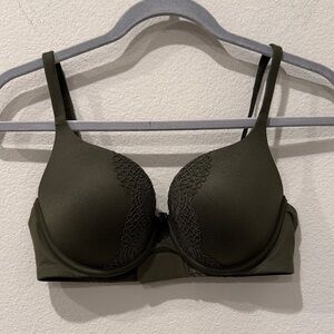 Victoria’s Secret Padded Olive Green Lace Trim Bra 34D